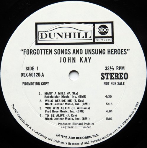 John Kay / Forgotten Songs & Unsung Heroes (White Label Promo)β