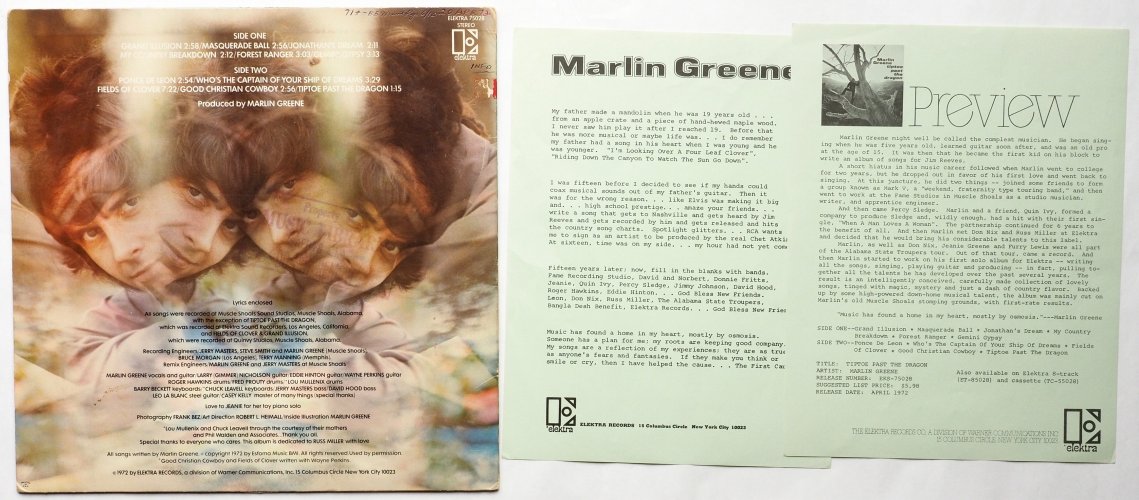 Marlin Greene / Tiptoe Past The Dragon (White Label Promo w/Promo Sheet)β