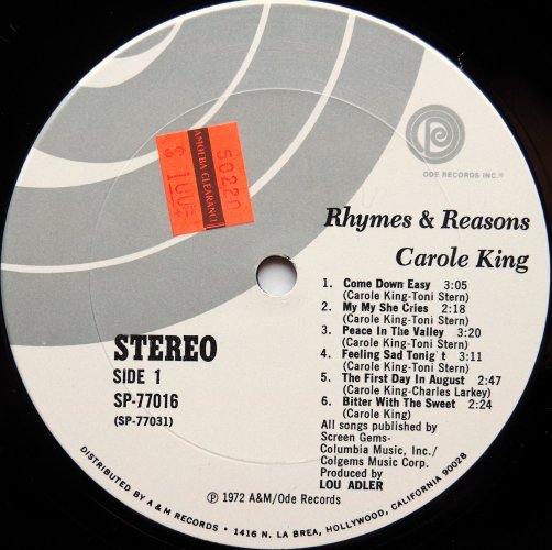 Carole King / Rhymes & Reasons (US Early Issue)β