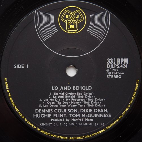 Coulson, Dean, McGuinness, Flint / Lo And Behold  - Words And Music By Bob Dylan (UK)β