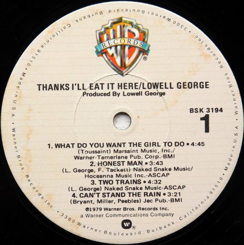 Lowell George / Thanks I'll Eat It Here (Sealed)β