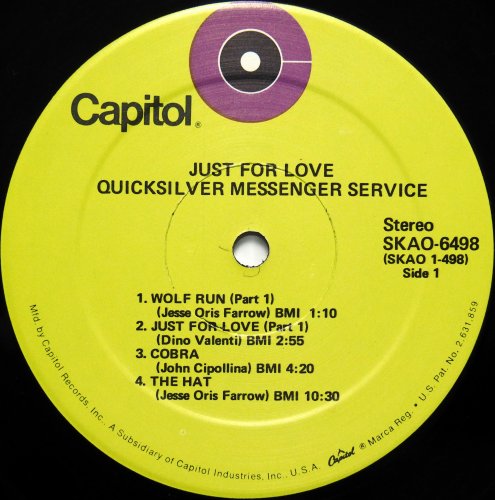 Quicksilver Messenger Service / Just For Love (US Green Label Early Issue Rare Club Edition)β