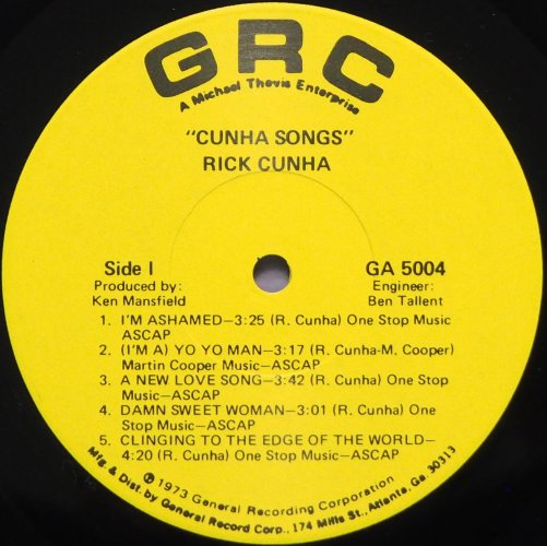 Cunha (Rick Cunha) / Cunha Songs - 中古レコード・中古CDのDISK-MARKET/中古盤 廃盤 レア盤